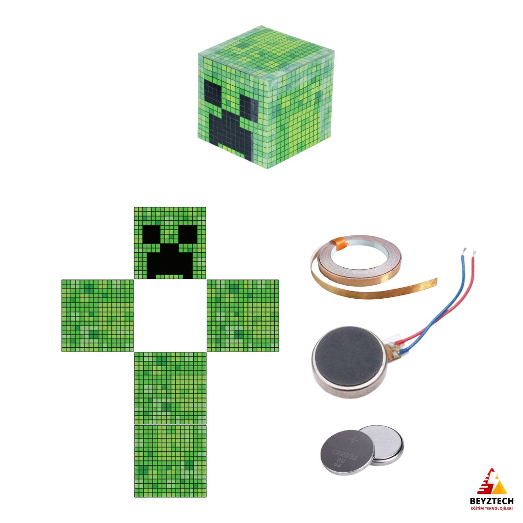 Origami ile Hareketli Minecraft Yeşil Küp: Kağıt Devre Seti - Görsel 3
